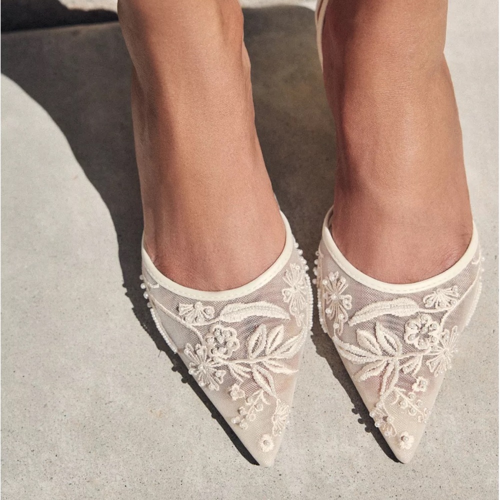 Zara Embroidered Mesh Slingback Heels